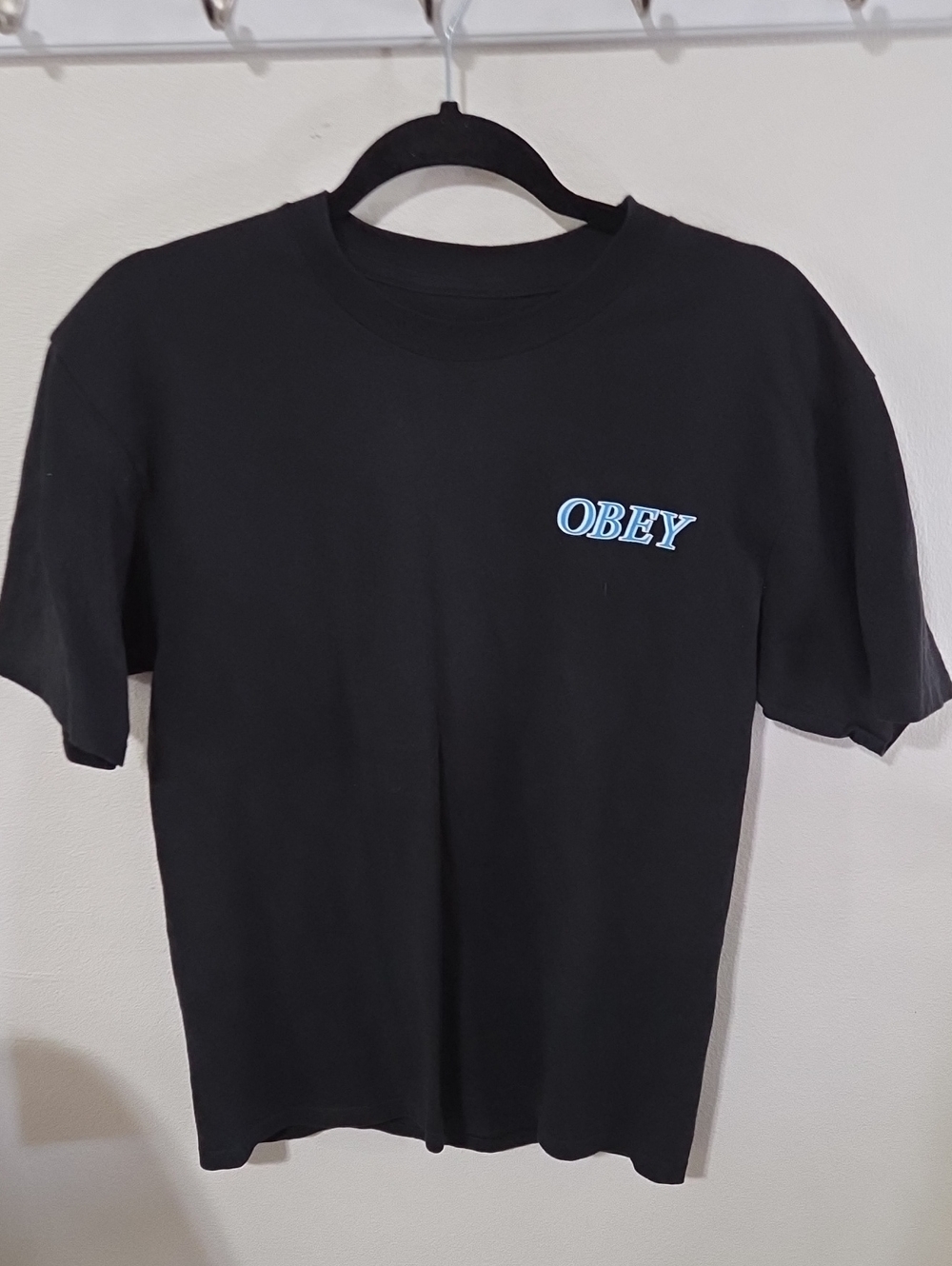 Obey Men’s Black T-Shirt with Blue Logo